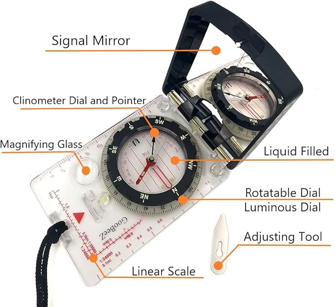 Map Baseplate Compass with Adjustable Declination Clinometer Magnifying