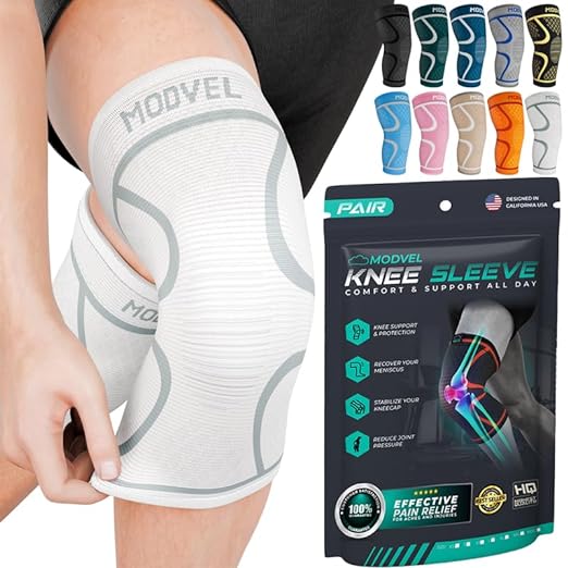 Modvel 2 Pack Knee Brace for Women & Men - Workout Knees Compression Sleeve for Knee Pain Relief Joint Support for ACL, Arthritis, Meniscus Tear Knees Brace for Sports, Rodilleras para Gym Fitness