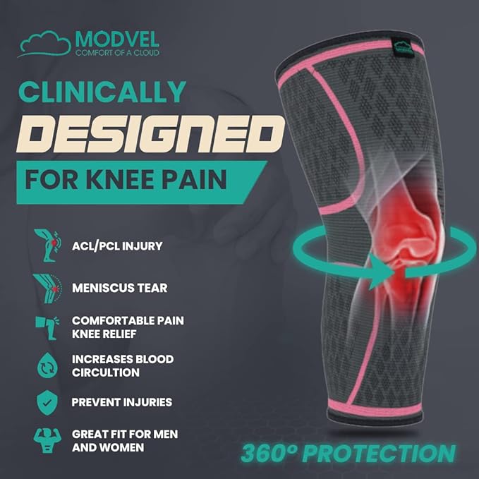 Modvel 2 Pack Knee Brace for Women & Men - Workout Knees Compression Sleeve for Knee Pain Relief Joint Support for ACL, Arthritis, Meniscus Tear Knees Brace for Sports, Rodilleras para Gym Fitness