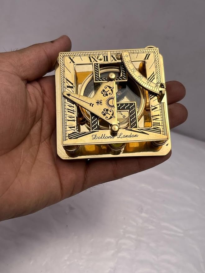3" Brass Nautical Pocket Sundial Compass for Hiking