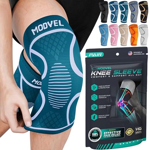 Modvel 2 Pack Knee Brace for Women & Men - Workout Knees Compression Sleeve for Knee Pain Relief Joint Support for ACL, Arthritis, Meniscus Tear Knees Brace for Sports, Rodilleras para Gym Fitness