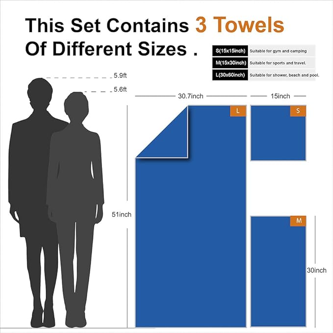 4Monster Camping Towels 3 Size at 1 Pack