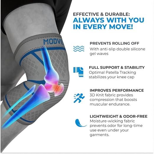 Modvel 2 Pack Knee Brace for Women & Men - Workout Knees Compression Sleeve for Knee Pain Relief Joint Support for ACL, Arthritis, Meniscus Tear Knees Brace for Sports, Rodilleras para Gym Fitness
