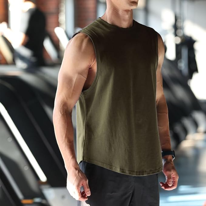 Men's Workout Bodybuilding Tank Tops Athletic Training Gym Shirts Vest Cotton Cut Off Sleeveless Muscle T-Shirt
