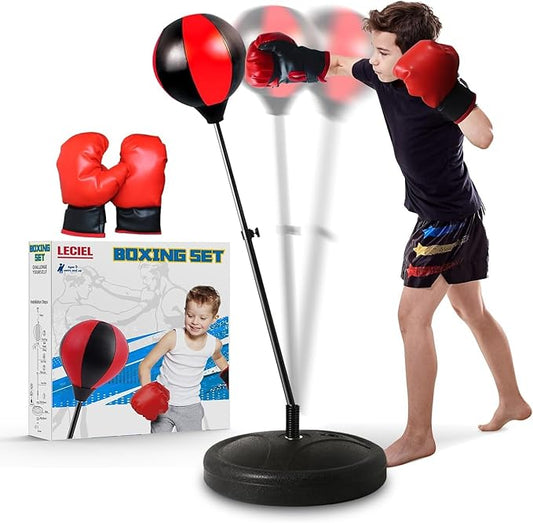 Kids Boxing Set - Punching Bag with Gloves & Adjustable Stand for 3-8 Year Olds