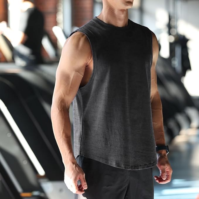 Men's Workout Bodybuilding Tank Tops Athletic Training Gym Shirts Vest Cotton Cut Off Sleeveless Muscle T-Shirt