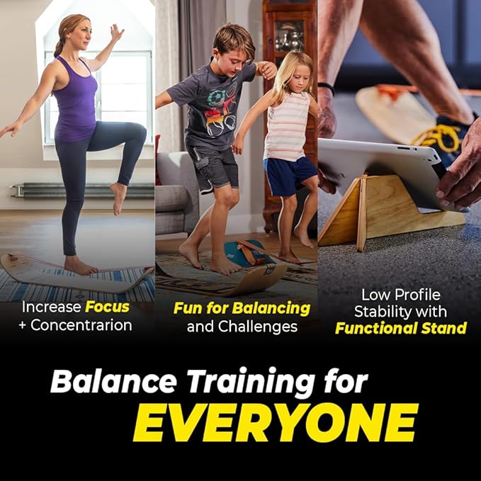 GIBBON GiBoard Balance Board Kids & Adults - Slack Board Workout Equipment Home Gym Training - Wooden Balance Boards for Adults Trainer - Standing Desk Exercise - Yoga, Agility, Pilates, Core & More