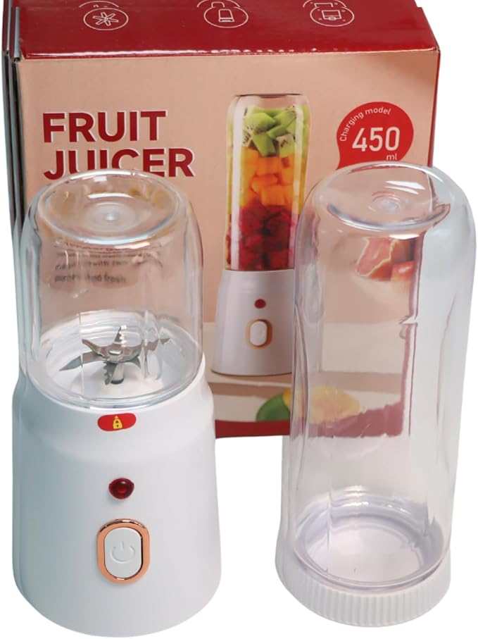 Mini Juicer Blender Portable, Personal Size for Smoothies and Shakes, 500 ML, USB Rechargeable, Fresh Juicer Cup, Two Bottle, Home, Kitchen, Gym, Office, Travel, Easy to Clean