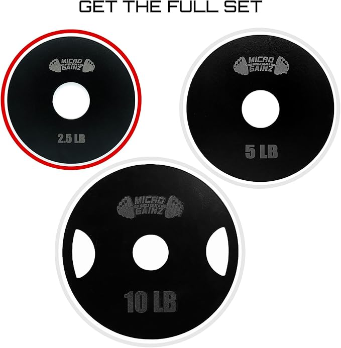 Micro Gainz Steel Olympic Barbell Weight Set of 2 Plates, 2.5lb, 5lb or 10lb, Plate Set Designed for Strength Training & Loading Bar Weights, Made in USA