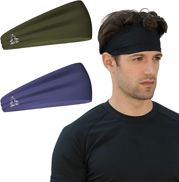 Headbands for Men and Women - Mens Sweatband & Sports Headband Moisture Wicking Workout Sweatbands for Running, Cross Training, Yoga and Bike Helmet Friendly