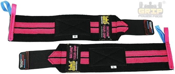 Grip Power Pads Wrist Wraps 2 Wraps for Weight Lifting Wrist Support Cotton Wraps Gym Bandage Straps for Men & Women Premium Quality & PRO Rubber