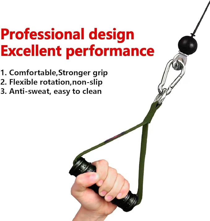 Heavy Duty Gym Exercise Handles Attachment for Cable Machine,Resistance Band,Pulley System Home Fitness Workout Equipment, with Elastic Rubber Grip and 2 Large Carabiners
