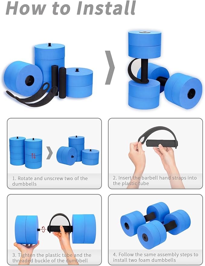 Hikeen Aquatic Exercise Dumbbells Water Dumbbell Pool Resistance Aquatic Fitness Barbells with 4 High-Density EVA Foam Pool Weights Dumbbells, for Water Aerobics Weight Loss