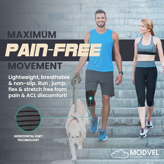Modvel 2 Pack Knee Brace for Women & Men - Workout Knees Compression Sleeve for Knee Pain Relief Joint Support for ACL, Arthritis, Meniscus Tear Knees Brace for Sports, Rodilleras para Gym Fitness