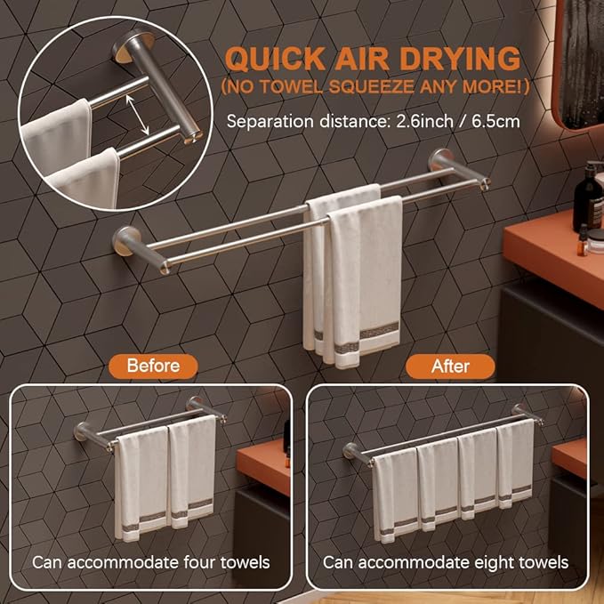 Adjustable Double Bath Towel Bar 16 to 27.6 Inch Kitchen,1" Tube