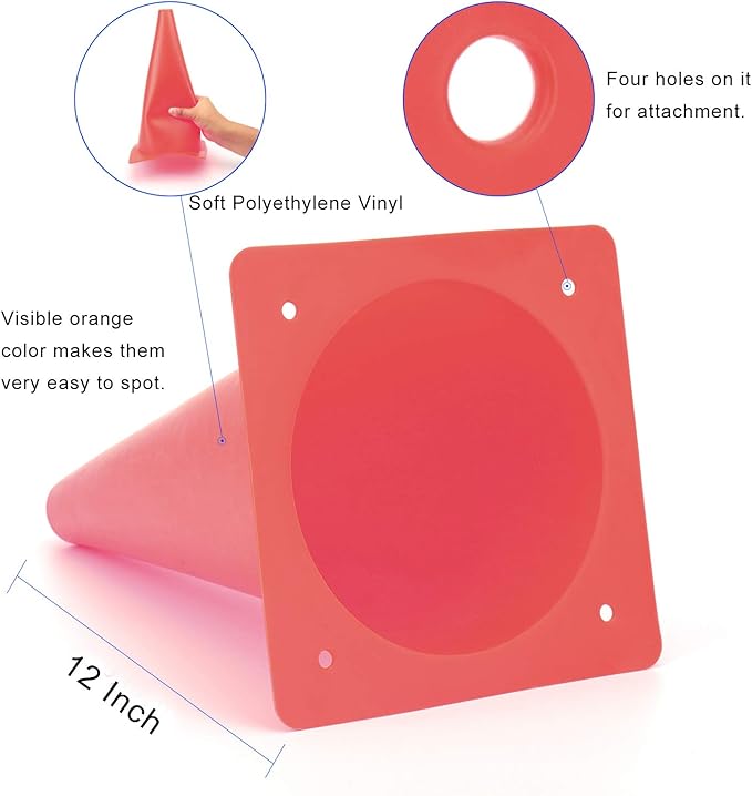 12 Inch Traffic Training Cones, Plastic Safety Parking Cones, Agility Field Marker Cones for Soccer Basketball Football Drills Training, Outdoor Sport Activity & Festive Events - 6 Colors