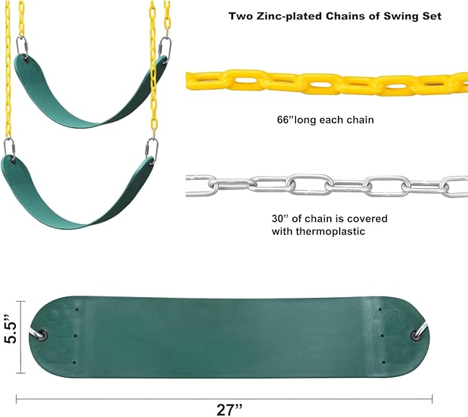 Heavy Duty Children Swing Set Hardware Replacement Kit 2 Swing 4 Swing 2 Green (H2SG)