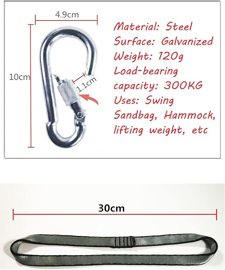 Heavy Duty Punch Bag Straps Hanger, Heavy Bag Hanging Strap with Hook Carabiner for Gym Bar & Pull-Up Bar (Carabiner)