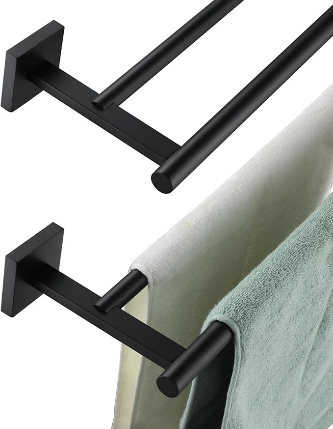 KOKOSIRI Towel Rails Bathroom Double Towel Bars Matte 32 Inch 2-Piece for 2 Pack B5005BK-L32-P2