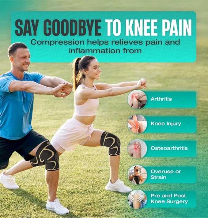 Modvel 2 Pack Knee Brace for Women & Men - Workout Knees Compression Sleeve for Knee Pain Relief Joint Support for ACL, Arthritis, Meniscus Tear Knees Brace for Sports, Rodilleras para Gym Fitness