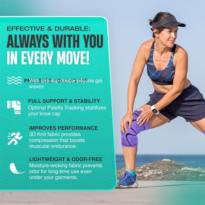 Modvel 2 Pack Knee Brace for Women & Men - Workout Knees Compression Sleeve for Knee Pain Relief Joint Support for ACL, Arthritis, Meniscus Tear Knees Brace for Sports, Rodilleras para Gym Fitness