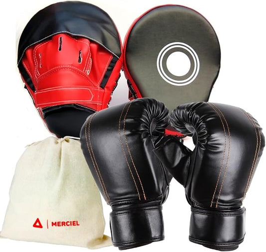 MERCIEL Pro Training Boxing Gloves and Boxing Punching Mitts for Adults – Comprehensive Boxing Set Adult Men and Women for Training, Muay Thai, MMA, Kickboxing, and Heavy Bag Work