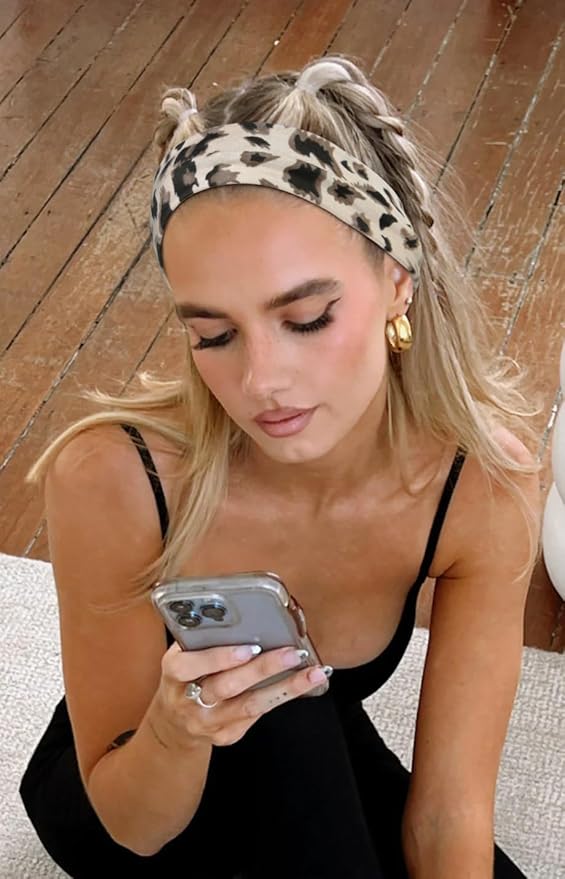 Headbands for Women Non Slip 16 Pack Trendy Women Headbands Cheetah Print, Elastic Hair Bands Soft Cloth Fabric Fashion Hair Accessories