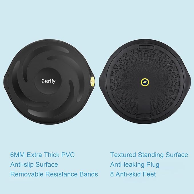 25in Half Balance Ball, 1500lb Inflatable Wobble Board Trainer, Non-slip Base Yoga Ball for Strength Training, Includes 2 Bands and Pump, Enhance Your Balance Training and Yoga Practice