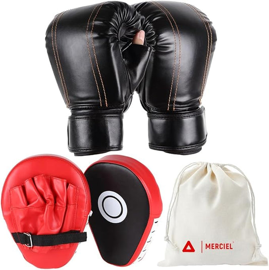 MERCIEL Pro Training Boxing Gloves and Boxing Punching Mitts for Adults – Comprehensive Boxing Set Adult Men and Women for Training, Muay Thai, MMA, Kickboxing, and Heavy Bag Work