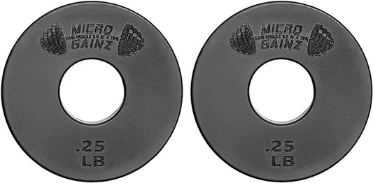 Micro Gainz Standard 1-Inch Center Hole Weight Plates, Set of 2 Black Fractional Plates Choose Set (.25LB-1.25LB), Designed for Standard 1-inch Barbells & Dumbbells, Made In USA
