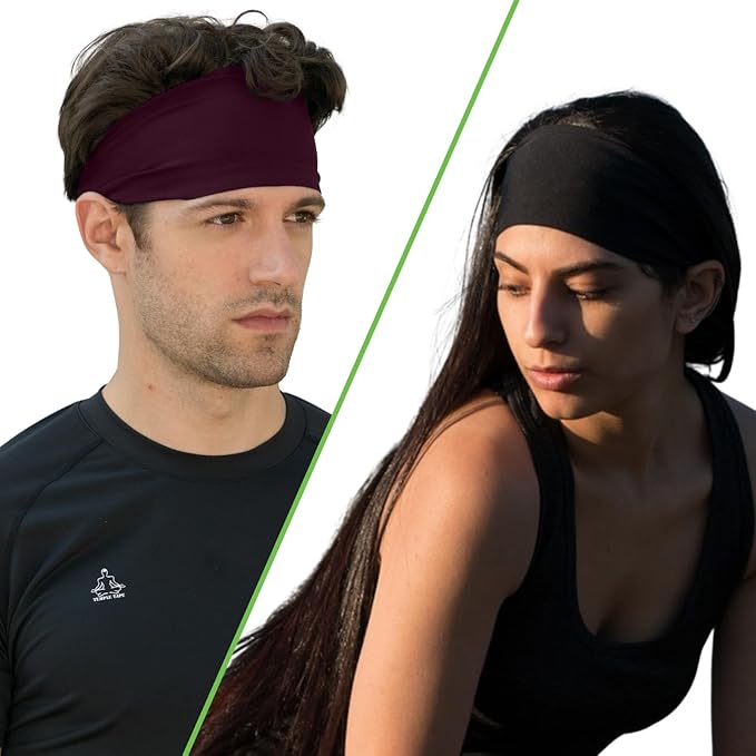 Headbands for Men and Women - Mens Sweatband & Sports Headband Moisture Wicking Workout Sweatbands for Running, Cross Training, Yoga and Bike Helmet Friendly