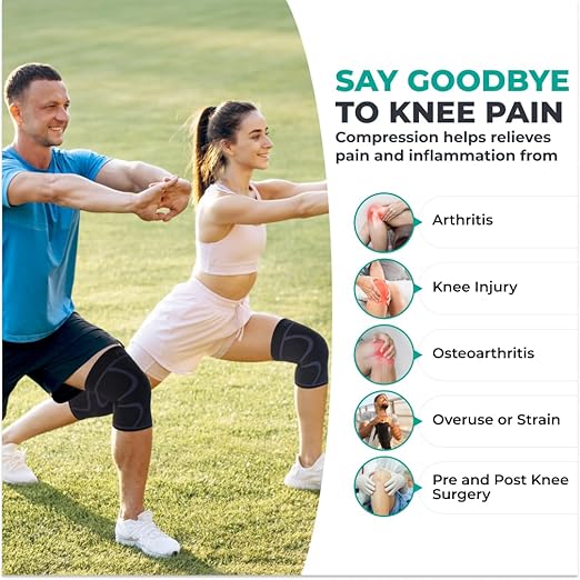 Modvel 2 Pack Knee Brace for Women & Men - Workout Knees Compression Sleeve for Knee Pain Relief Joint Support for ACL, Arthritis, Meniscus Tear Knees Brace for Sports, Rodilleras para Gym Fitness