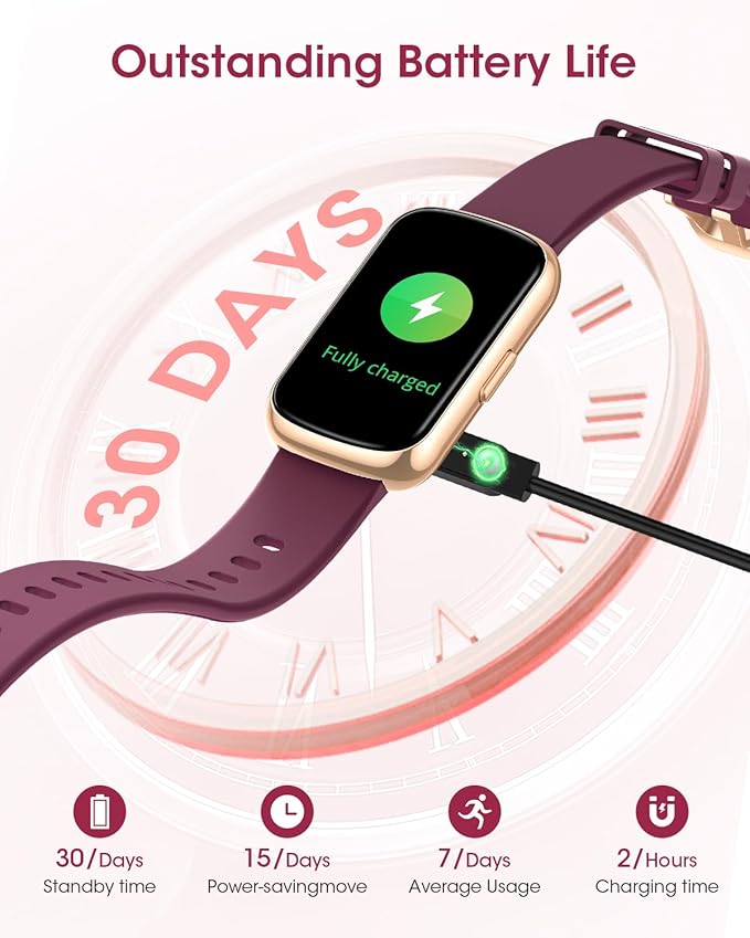 Health Fitness Tracker for Men Women: Fitness Smart Watch for Woman with 24H Heart Rate Monitor Blood Oxygen Sleep Tracker Calorie Step 5ATM Waterproof Activity Trackers for iPhone Android - Burgundy
