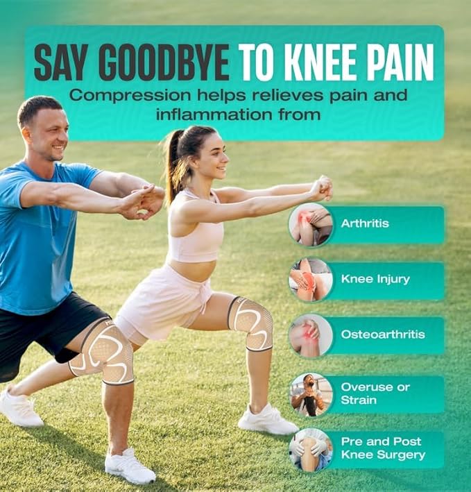 Modvel 2 Pack Knee Brace for Women & Men - Workout Knees Compression Sleeve for Knee Pain Relief Joint Support for ACL, Arthritis, Meniscus Tear Knees Brace for Sports, Rodilleras para Gym Fitness