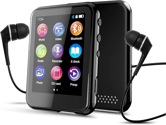 16GB MP3 Player with Bluetooth 5.3, QNGEE 2.4 inch Full Touchscreen Music MP3 for Kids, FM Radio, Voice Recorder, HiFi Sound, E-Book, Earphones Included