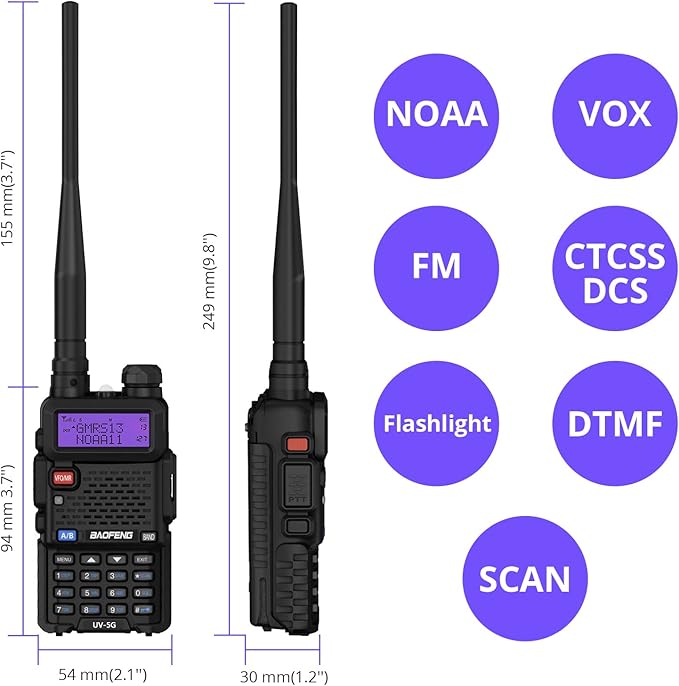 4 Pack BAOFENG UV-5X (UV-5G) GMRS Radio 2 Pcs 3800mAh Battery,
