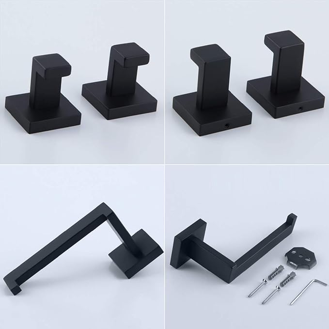 Matte Black Bathroom Accessories Kit 3-Pieces Bathroom Hardware 304 Stainless 2X Robe