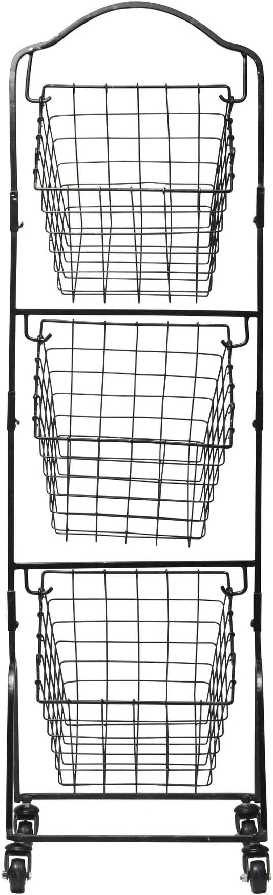 Mikasa Gourmet Basics Rio 3-Tier Rolling Storage Cart for Fruits and Vegetables, 47.75-Inch Metal Stand, Removable Baskets with Wheels, Multi-Tier Produce Organizer - Ideal for Kitchen & Pantry