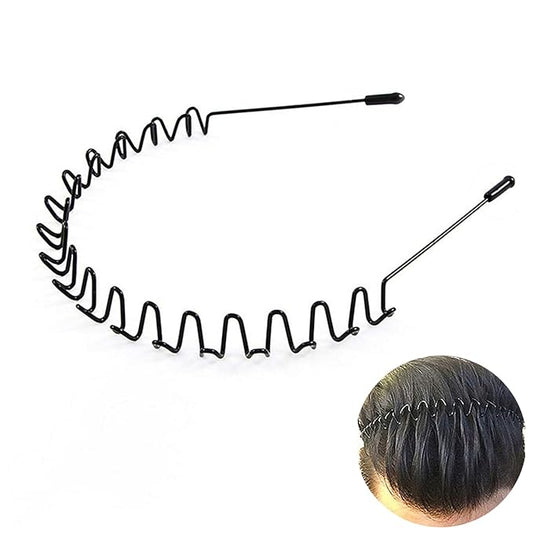 Metal Hair Bands for Men Womens Headbands Fashion Black Wavy Hair Band Spring Outdoor Sports Headbands Unisex Hair Bands Accessories Simple Elastic Headwear.