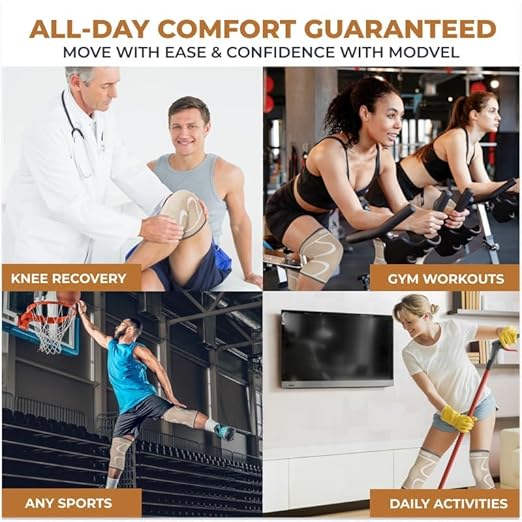 Modvel 2 Pack Knee Brace for Women & Men - Workout Knees Compression Sleeve for Knee Pain Relief Joint Support for ACL, Arthritis, Meniscus Tear Knees Brace for Sports, Rodilleras para Gym Fitness