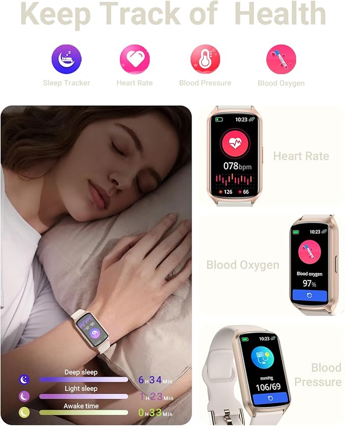 Health Fitness Tracker with 24/7 Heart Rate, Blood Oxygen, Blood Pressure, Sleep Tracker, 5ATM Waterproof Activity Trackers with Step Tracker, Pedometer (S & L Bands Included)