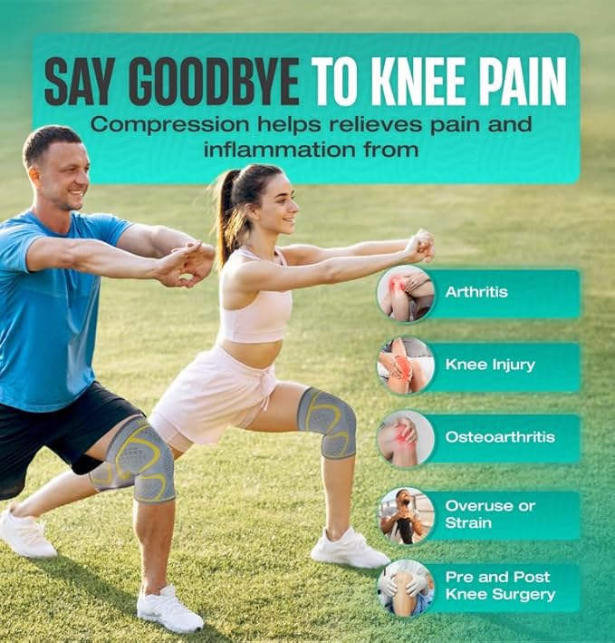 Modvel 2 Pack Knee Brace for Women & Men - Workout Knees Compression Sleeve for Knee Pain Relief Joint Support for ACL, Arthritis, Meniscus Tear Knees Brace for Sports, Rodilleras para Gym Fitness