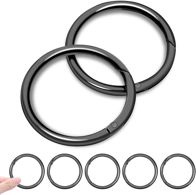 10Pack 2" Large Round Carabiner Clips, Metal Spring O Rings for Organizer Key Rings, Paracord Keychain Lanyard, Pet Chains, Purse Hardware, Key Snap Hooks DIY Accessory (Black)
