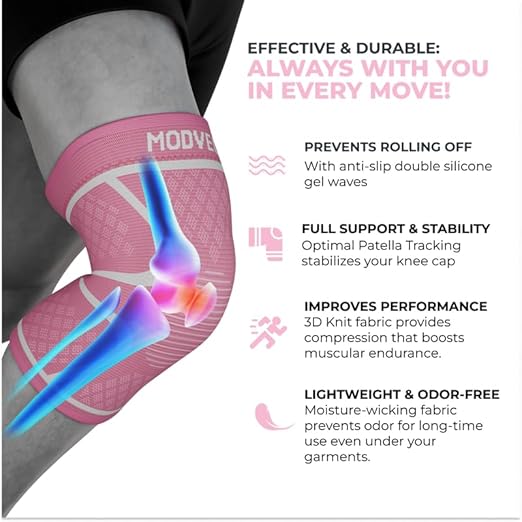 Modvel 2 Pack Knee Brace for Women & Men - Workout Knees Compression Sleeve for Knee Pain Relief Joint Support for ACL, Arthritis, Meniscus Tear Knees Brace for Sports, Rodilleras para Gym Fitness