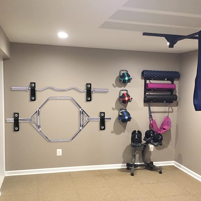 Luwint Wall Mounted Horizontal Barbell Holder, 1 Bar/2 Bars Storage Rack