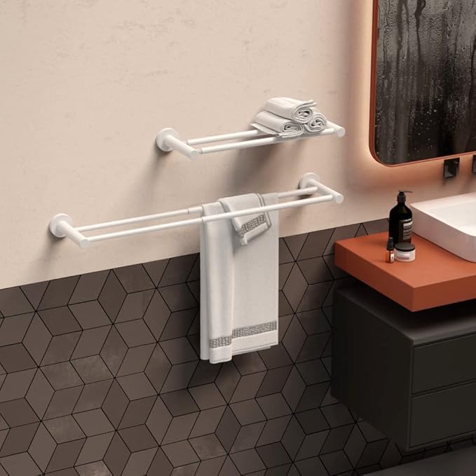 Adjustable Double Bath Towel Bar 16 to 27.6 Inch Kitchen,1" Tube