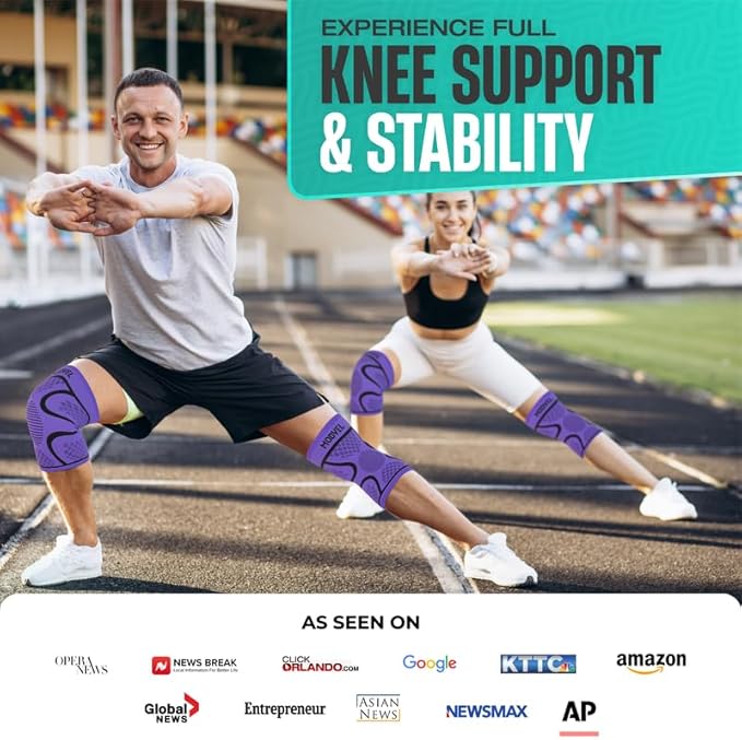 Modvel 2 Pack Knee Brace for Women & Men - Workout Knees Compression Sleeve for Knee Pain Relief Joint Support for ACL, Arthritis, Meniscus Tear Knees Brace for Sports, Rodilleras para Gym Fitness