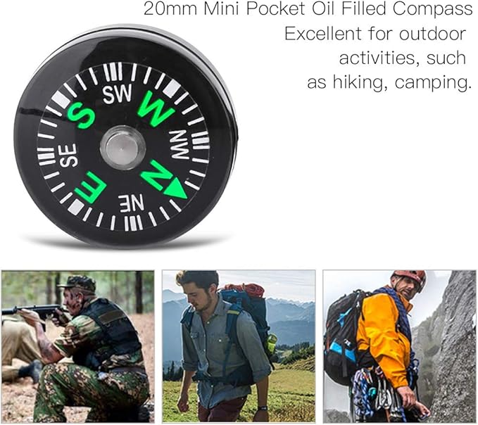 20mm Pocket Compass Lightweight Button Compass Camping for Hiking