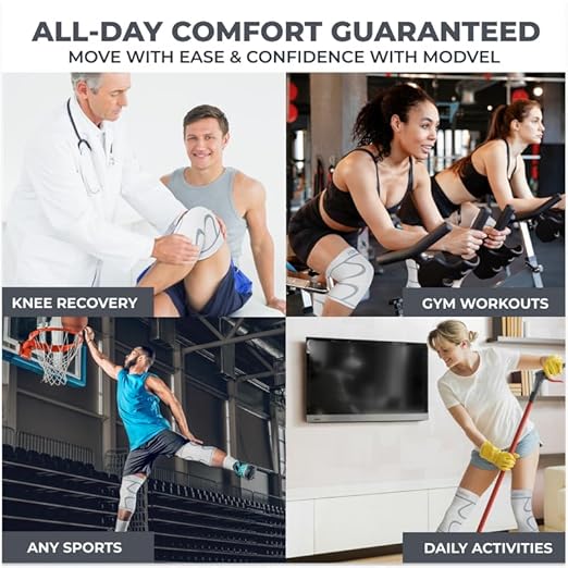 Modvel 2 Pack Knee Brace for Women & Men - Workout Knees Compression Sleeve for Knee Pain Relief Joint Support for ACL, Arthritis, Meniscus Tear Knees Brace for Sports, Rodilleras para Gym Fitness