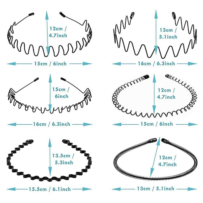 Metal Headbands for Men Fashion Headband for Women, Unisex Wavy Hair Bands Outdoor Sports Head Bands Simple Elastic Non-Slip Hair Accessories (6 Pack)